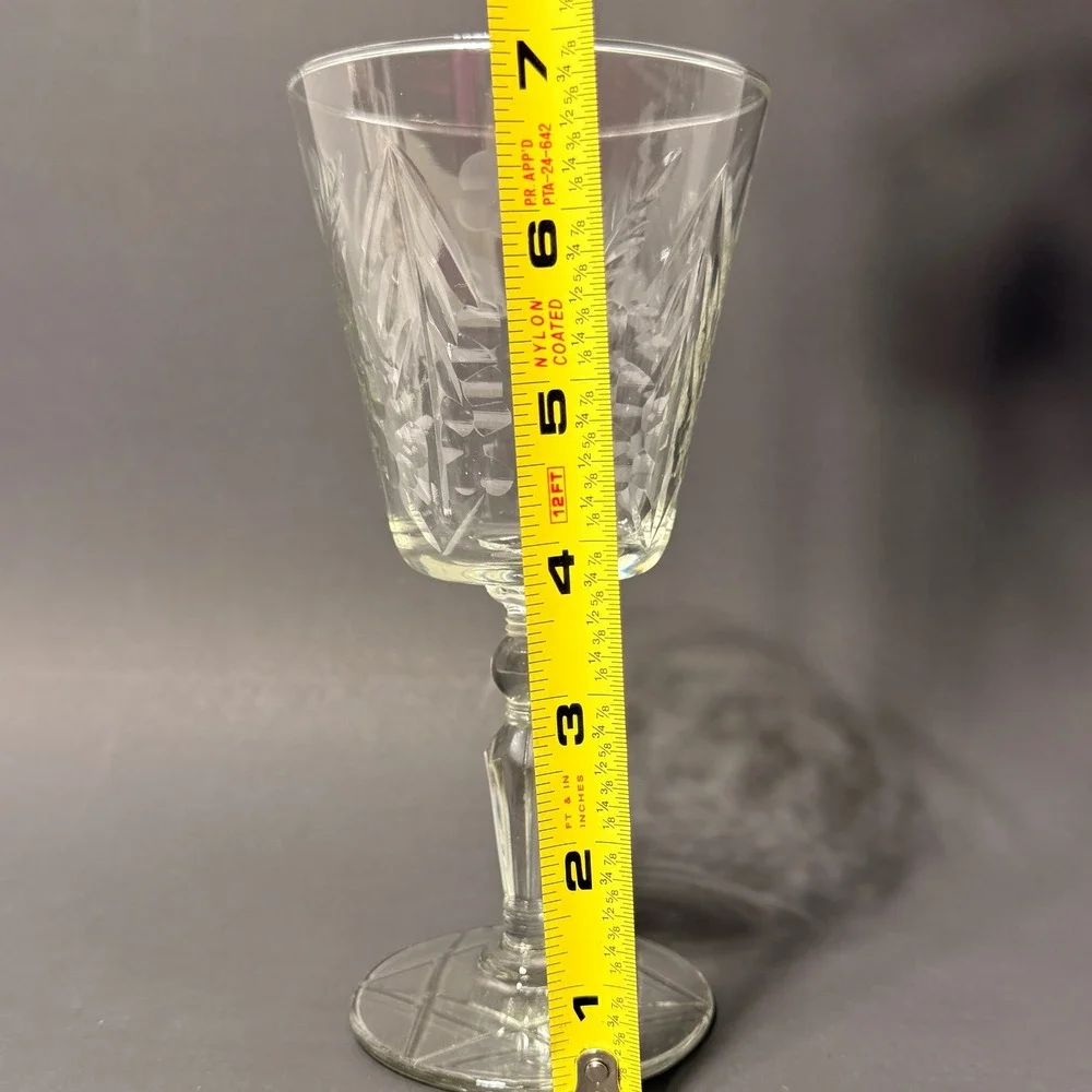 Vintage Libbey Rock Sharpe Crystal Wine Glass Water Goblet Set 6 Etched Floral